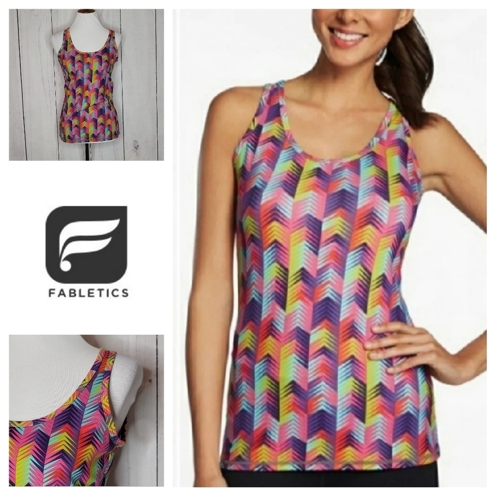 Fabletics Womens Tank Top Rainbow Geometric Back Cutout Racerback Athletic XS